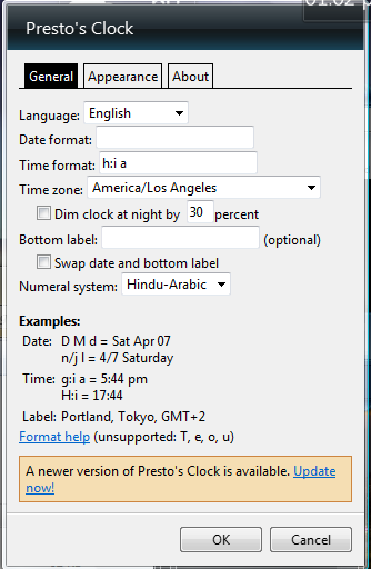 prestos clock settings